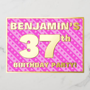 Invitation En Aluminium Fête d'anniversaire 37 ans — Cœurs roses et rayure