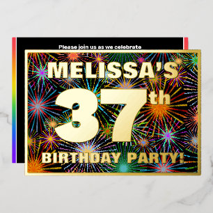 Invitation En Aluminium Fête d'anniversaire 37 ans — Feu d'artifice coloré