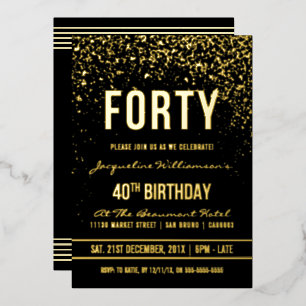 Invitation En Aluminium Fête d'anniversaire 40 ans Confettis dorés scint
