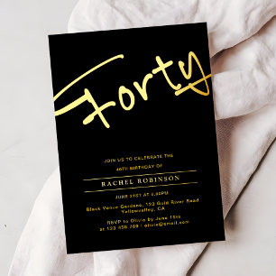 Invitation En Aluminium Fête d'anniversaire 40 ans en typographie Gold Lux