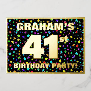 Invitation En Aluminium Fête d'anniversaire 41 ans — motif d'étoiles color