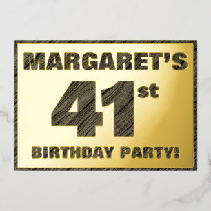 Invitation En Aluminium Fête d'anniversaire 41 ans — Texte à grain de bois
