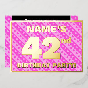 Invitation En Aluminium Fête d'anniversaire 42 ans — Cœurs roses et rayure