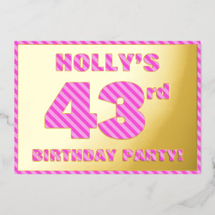 Invitation En Aluminium Fête d'anniversaire 43 ans — Bandes roses, audacie