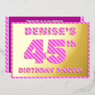 Invitation En Aluminium Fête d'anniversaire 45 ans — Rayures roses audacie