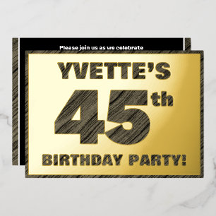 Invitation En Aluminium Fête d'anniversaire 45 ans — Texte à grain de bois