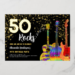 Invitation En Aluminium Fête d'anniversaire 50 ans 50 Rocks Guitare Paille