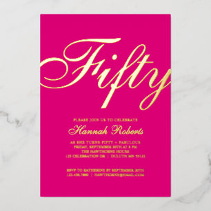 Invitation En Aluminium Fête d'anniversaire 50 ans Fifty and Fabulous avec