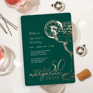 Invitation En Aluminium Fête d'anniversaire 50 ans Modern Green Margarita