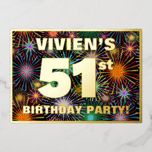 Invitation En Aluminium Fête d'anniversaire 51 ans — Feu d'artifice coloré