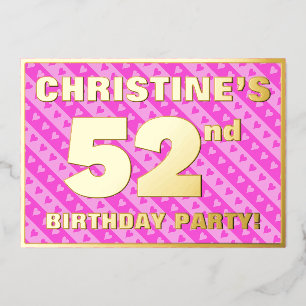 Invitation En Aluminium Fête d'anniversaire 52 ans — Cœurs roses et rayure