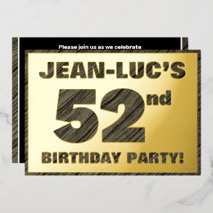 Invitation En Aluminium Fête d'anniversaire 52 ans — Texte à grain de bois