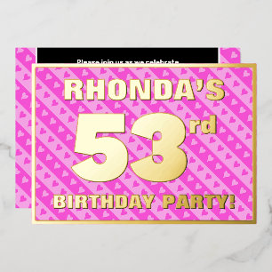 Invitation En Aluminium Fête d'anniversaire 53 ans — Cœurs et rayures rose