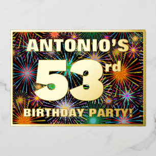 Invitation En Aluminium Fête d'anniversaire 53 ans — Feu d'artifice coloré