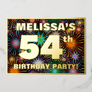 Invitation En Aluminium Fête d'anniversaire 54 ans — Feu d'artifice coloré