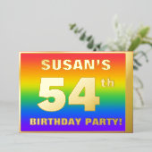 Invitation En Aluminium Fête d'anniversaire 54 ans : motif arc-en-ciel amu (Debout devant)