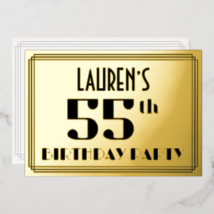 Invitation En Aluminium Fête d'anniversaire 55 ans : Aspect Art Déco «55» 