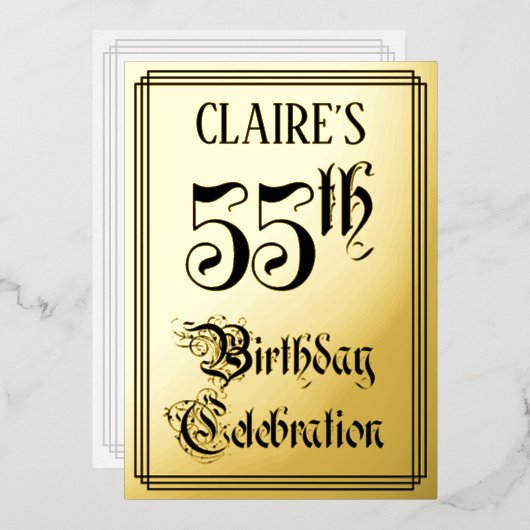 Invitation En Aluminium Fête d'anniversaire 55 ans — Écriture élégante + N (Recto/Verso)