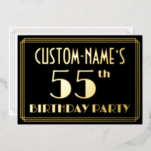 Invitation En Aluminium Fête d'anniversaire 55 ans : Style Art Déco “55”, 
