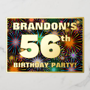Invitation En Aluminium Fête d'anniversaire 56 ans — Feu d'artifice coloré