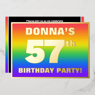 Invitation En Aluminium Fête d'anniversaire 57 ans : motif arc-en-ciel col