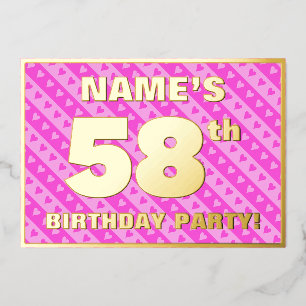 Invitation En Aluminium Fête d'anniversaire 58 ans — Cœurs roses et rayure