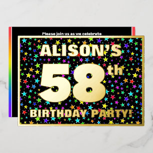 Invitation En Aluminium Fête d'anniversaire 58 ans — motif d'étoiles color