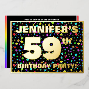 Invitation En Aluminium Fête d'anniversaire 59 ans — motif d'étoiles color