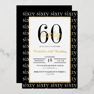 Invitation En Aluminium Fête d'anniversaire 60 ans de typographie moderne