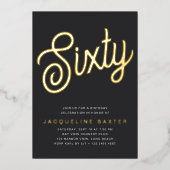 Invitation En Aluminium Fête d'anniversaire 60 ans Golden Script (Recto)