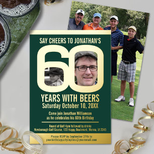 Invitation En Aluminium fête d'anniversaire 60 ans golf bières vert or pho