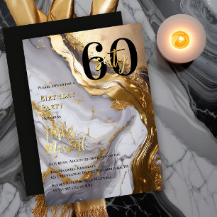 Invitation En Aluminium Fête d'anniversaire 60 ans moderne en marbre blanc