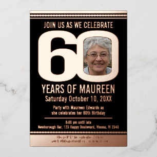 Invitation En Aluminium Fête d'anniversaire 60 ans photo en feuille de mét