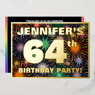 Invitation En Aluminium Fête d'anniversaire 64 ans — Feu d'artifice coloré