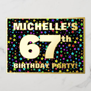 Invitation En Aluminium Fête d'anniversaire 67 ans — motif d'étoiles color