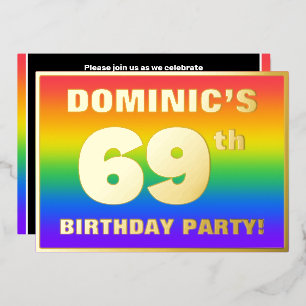 Invitation En Aluminium Fête d'anniversaire 69 ans : motif arc-en-ciel col