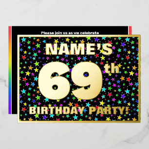 Invitation En Aluminium Fête d'anniversaire 69 ans — Motif d'étoiles color