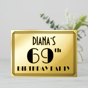 Invitation En Aluminium Fête d'anniversaire 69 ans — Style Art Déco “69” +