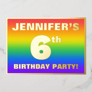 Invitation En Aluminium Fête d'anniversaire 6 ans : motif arc-en-ciel colo