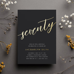 Invitation En Aluminium Fête d'anniversaire 70 ans Golden Script