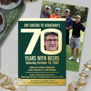 Invitation En Aluminium fête d'anniversaire 70 ans golf bières vert or pho