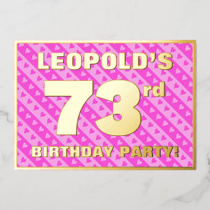 Invitation En Aluminium Fête d'anniversaire 73 ans — Cœurs roses et rayure