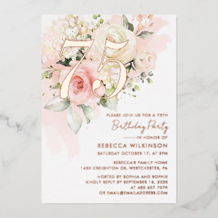 Invitation En Aluminium Fête d'anniversaire 75 ans florale