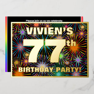 Invitation En Aluminium Fête d'anniversaire 77 ans — Feu d'artifice coloré