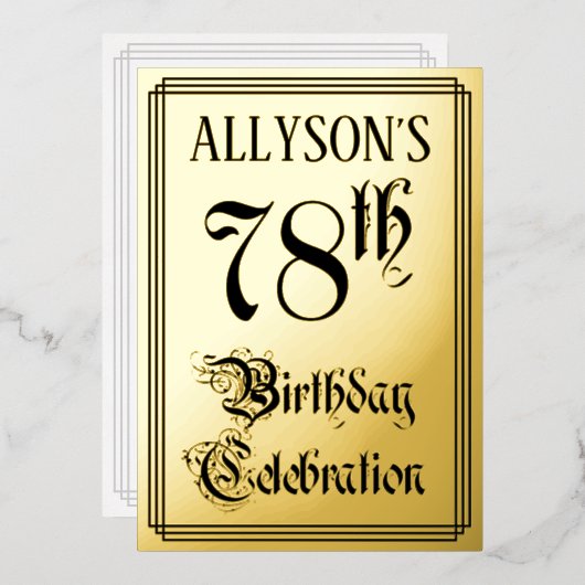 Invitation En Aluminium Fête d'anniversaire 78 ans — Écriture élégante + n (Recto/Verso)