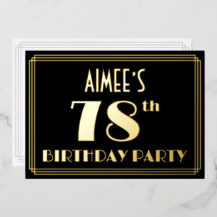 Invitation En Aluminium Fête d'anniversaire 78 ans : Style Art Déco “78”,