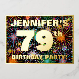 Invitation En Aluminium Fête d'anniversaire 79 ans — Feu d'artifice coloré