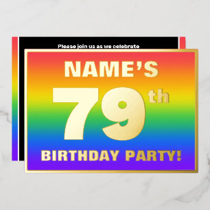 Invitation En Aluminium Fête d'anniversaire 79 ans : motif arc-en-ciel col