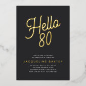 Invitation En Aluminium Fête d'anniversaire 80 ans Bonjour Écriture Dorée (Recto)