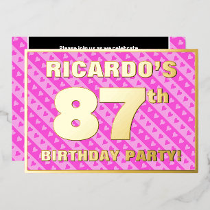 Invitation En Aluminium Fête d'anniversaire 87 ans — Cœurs roses et rayure